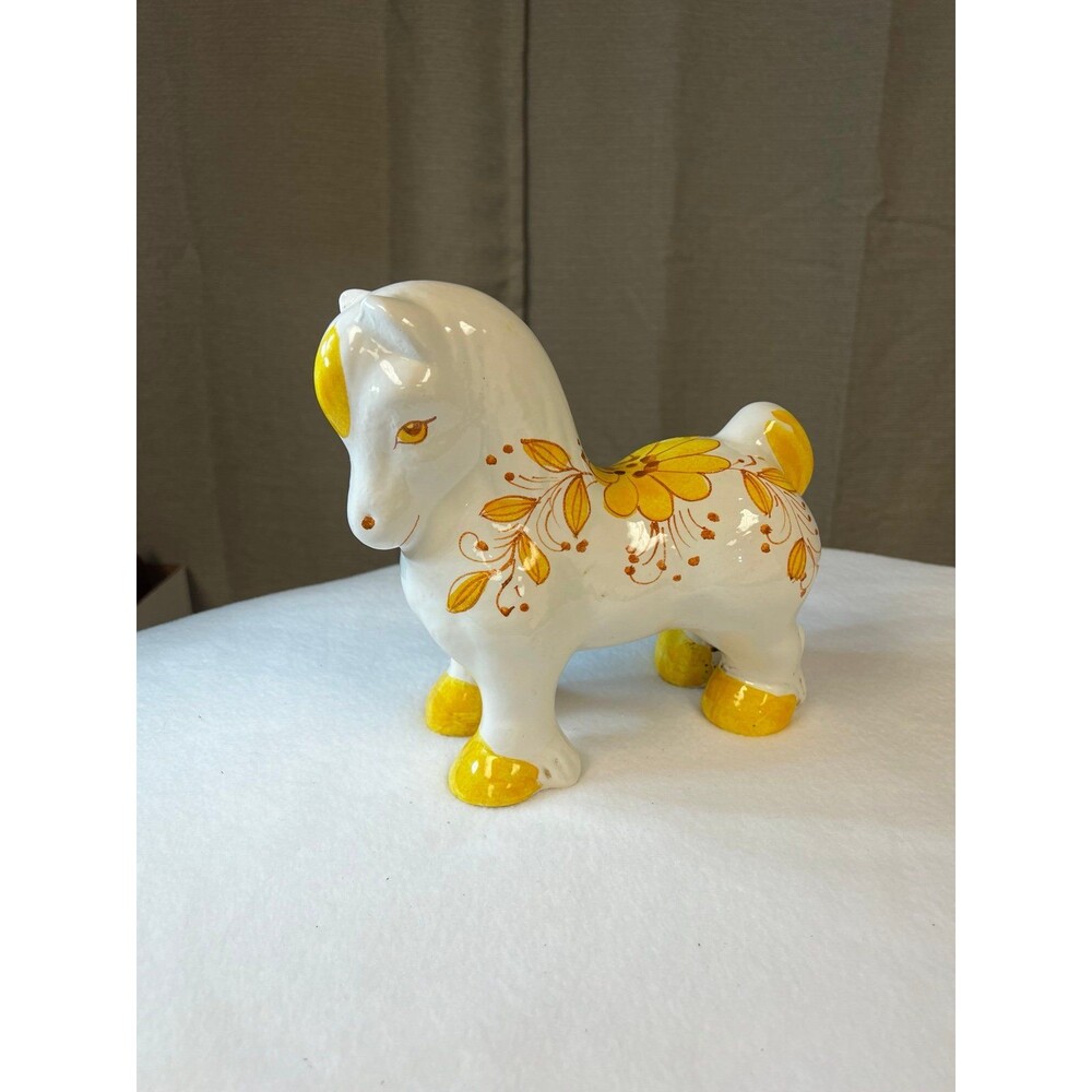 Vintage ceramic horse painted yellow flowers